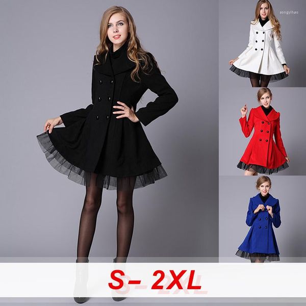 Trenchs de femmes manteaux manteau femmes dentelle ourlet hauts double boutonnage laine grande femme vêtements légers revers mince vêtements d'extérieur peacoat plus taille