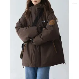 Trench da donna Giacca imbottita in cotone caffè per le donne Coreano Moda invernale Parka Cappotto femminile solido sciolto caldo con bolle di neve