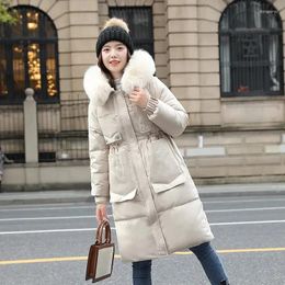 Trenchs de femmes COKAL hiver long manteau fourrure décolleté à capuche mode tendance veste lâche décontracté coton rembourré chaud vers le bas