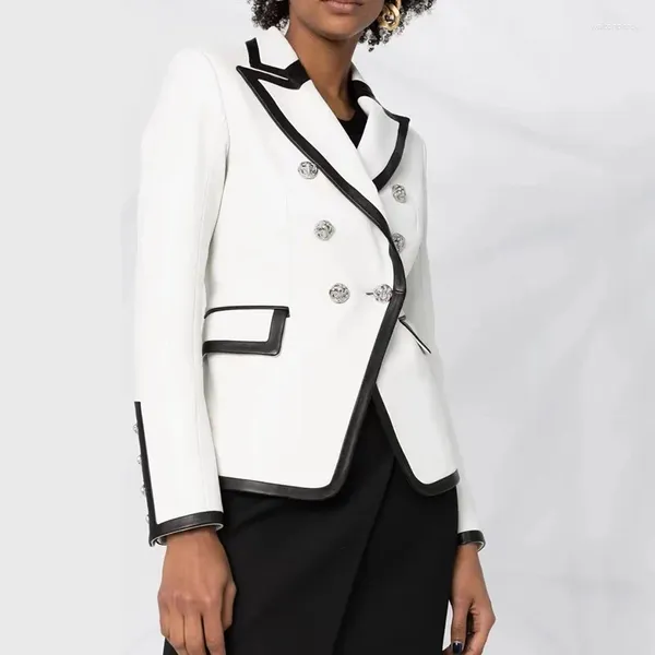 Trenchs de femmes Colorblock Femmes PU Veste en cuir à manches longues Blazer cranté 12129