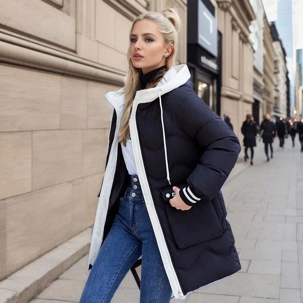 Cazas de gabardina para mujeres Ropa de algodón Otoño e invierno Fideos de chaqueta medio en espesas