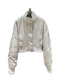 Trenchs de femmes manteaux de coton veste courte coupe ample tissu d'acétate conception de fermeture à glissière cachée chaude et confortable 2023 hiver 1030