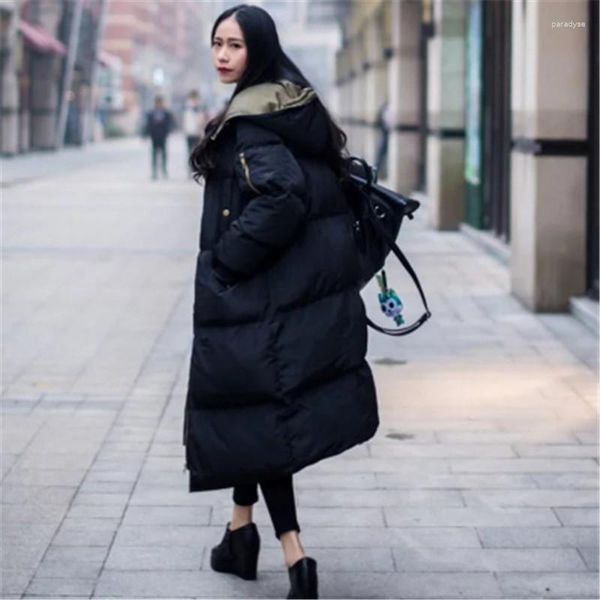 Trench-coat en coton pour femmes, Section longue, Version coréenne de la veste chaude, costume ample à capuche, manteau d'hiver de grande taille pour dames