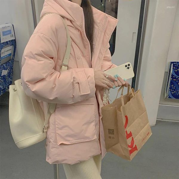 Trench-Coats Femme Coton-Padded Coat 2023 Winter épaisse parka lâche fille sweet rose pain veste à grande taille Coton