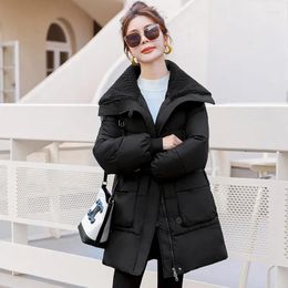 Trenchs de femmes manteaux de coton rembourré veste coréenne Parkas hiver 2023 bas manteau femmes long épais mince revers vêtements d'extérieur dames pardessus