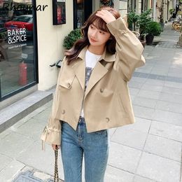 Dames Trenchcoats Cropped Dames Elegant Baggy Temper S3XL Vintage Notched Double Breasted Winddicht Lange mouw Lente Kpop Mode 230808