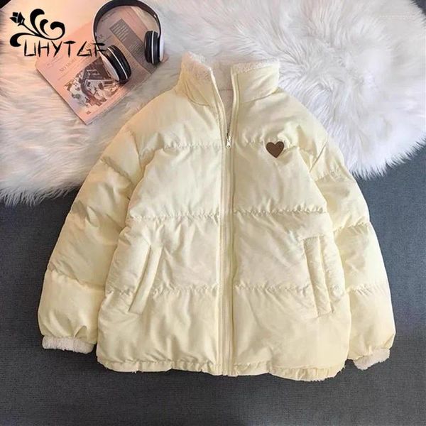 Abrigos de trinchera para mujer Lindo bordado Mujeres Parkas Abrigo Invierno Grueso Peludo Coreano Chaqueta cálida suelta para diseño de doble cara Estudiante rosa