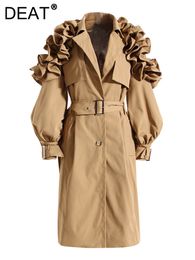 Trenchs femme DEAT mode manteau revers simple boutonnage épaule à volants manches longues ceinture coupe-vent automne 2023 17A29 230615