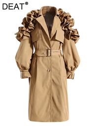 Trenchs femme DEAT mode femmes Trench manteau revers simple boutonnage épaule à volants à manches longues ceinture coupe-vent automne 17A2946 231113