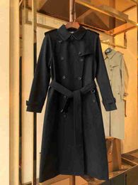 Trenchs pour femmes Designer chaud classique mode populaire Angleterre trench-coat / femmes de haute qualité plus veste de style long / coupe slim à double boutonnage pour grande taille 0WBD