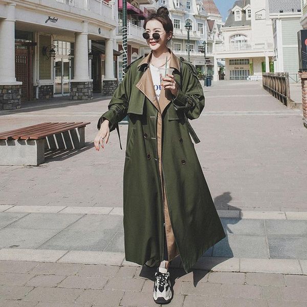 Femmes Trench Coats Double Couche Simple Poitrine Ceinture Long Manteau Veste 2023 Printemps Femmes Élégant Style Britannique Lâche Winidbreaker Cape