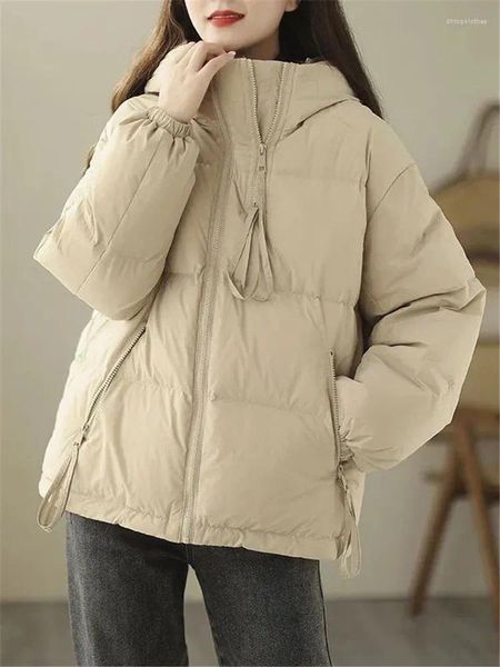 Trenchs de femmes Manteaux de coton Manteau Femmes Beige Court Lâche Parkas à capuche 2024 Automne Hiver Mode Casual Épais Chaleur Veste Vêtements