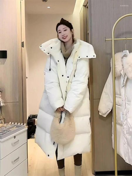 Cazas de zanjas para mujeres Azones de algodón Beige Beige Calidez engrosado Parkas Long 2024 Invierno Moda Corea Big Colcha Ropa de edredón