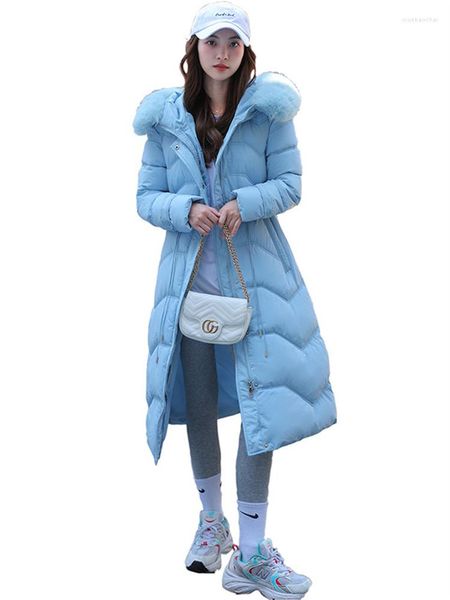 Trenchs pour femmes manteaux en duvet de coton femmes bleu ciel col de fourrure détachable Parkas à capuche 2023 hiver mode tempérament lumière luxe chaleur