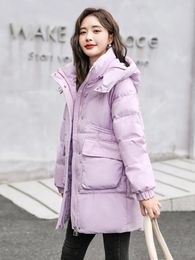 Damesgeullagen Down Cotton Jachets voor vrouwen Winter Fashion Long Dikke dikke capuchon Warm Koreaanse mouw Gevotte jas uit het kader