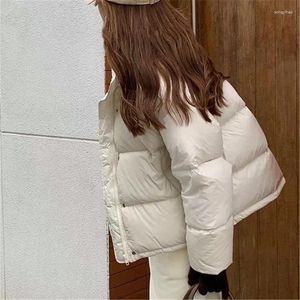Trenchs de femmes manteaux en coton veste 2024 style coréen lâche épais chaud blanc canard col montant pain court manteau d'hiver