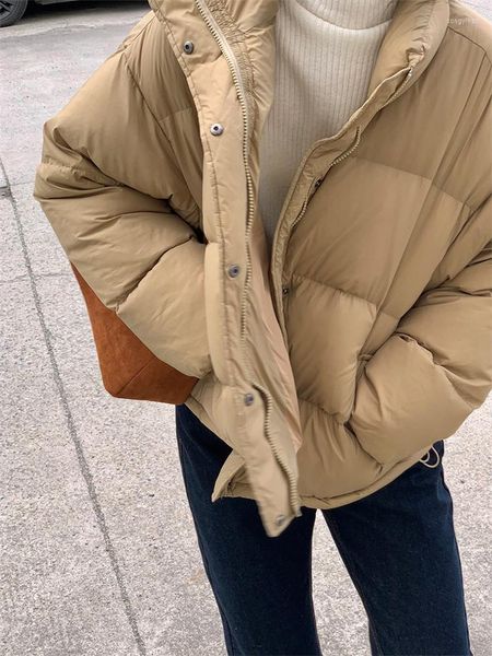 Gabardina para mujer, chaqueta de plumón para mujer, versión coreana 2023, suelta y gruesa, cálida, blanca, con cuello levantado, para invierno