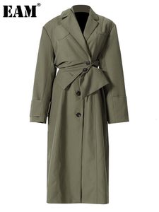 Trench femme EAM femmes vert irrégulière grande taille revers manches longues coupe ample coupe-vent mode printemps automne 2023 1DE2795 230404