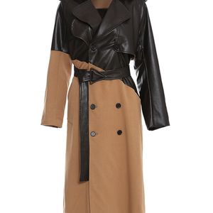 Trenchs Femmes EAM Femmes Kaki Pu Cuir Grande Taille Longue Trench Revers Manches Longues Coupe-Vent Coupe-Vent Mode Printemps Automne 1DD0024 220906