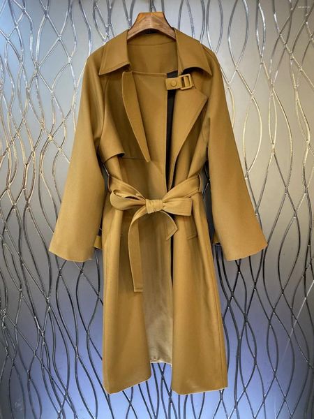 Trench Coats femininos início do outono casaco longo com cinto de alta aura