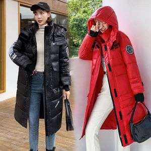 Women's Trench Coats Elegant Fashion Glossy Parka Coat Women's Padded Thicken Winter Hooded Slim Long Jacket Female Windproof Rainproof