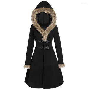 Trench-Coats Femme Européenne Et Américaine Chapeau Fourrure Bord Poignet Manches Longues Alliage Cuir Boucle Mince Double Face Mi-long