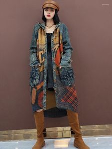 Damesgeul Lagen Europees Station Autumn Winter Fashion Hooded Wind Breaker Koreaanse print trui Stitching Denim Jacket Street