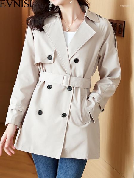 Trenchs Femme EVNISI Beige Manteau Avec Ceintures Femmes Casual Lâche Col Tailleur Double Boutonnage À Manches Longues Coupe-Vent Automne