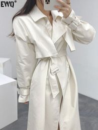 Trenchs pour femmes EWQ coréen bulle manches ceinture coupe-vent femmes 2023 printemps simple boutonnage minimaliste Outwear 16Y5770 230808