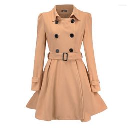 Trenchs de femmes manteaux Fad automne hiver vintage manteau de laine pour femmes classique longue avec ceintures col rabattu bureau dame femme pardessus