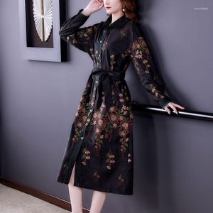 Trench femme manteaux automne printemps 2023 femmes Vintage Patchwork broderie noir Long manteau femme vêtements 4xl 5xl fleur Duster