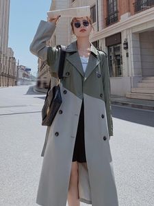 Trench femme automne hiver Faux cuir manteau pour femmes Style russe Patchwork Long imperméable dames PU coupe-vent veste 2023