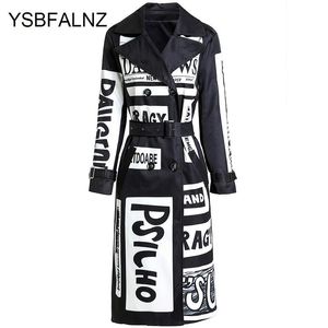 Femmes Trench Coats Mode 2021 Automne Femmes Longues Lettres Impression High Street Élégant Graffiti Casual Qualité Coupe-Vent Vêtements