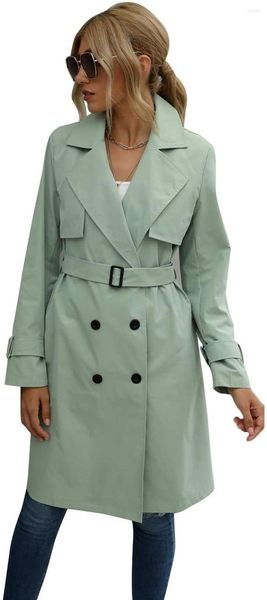 Trench femme manteaux mode automne hiver femmes minces couleurs unies Double boutonnage avec ceinture bureau dame élégant Long coupe-vent manteau