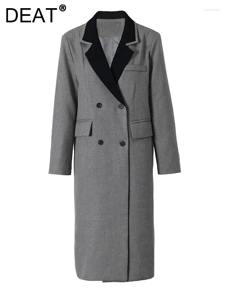 Kvinnors dikerockar Fashion Coat notched kontrastfärg dubbelbröst långärmad fickor vindbrytare våren 2024 17a4594