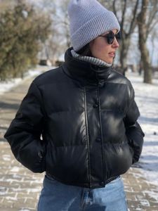 Trenchs pour femmes mode automne hiver col montant veste en similicuir 2023 dans les vêtements d'extérieur Streetwear coton noir Parkas décontractés