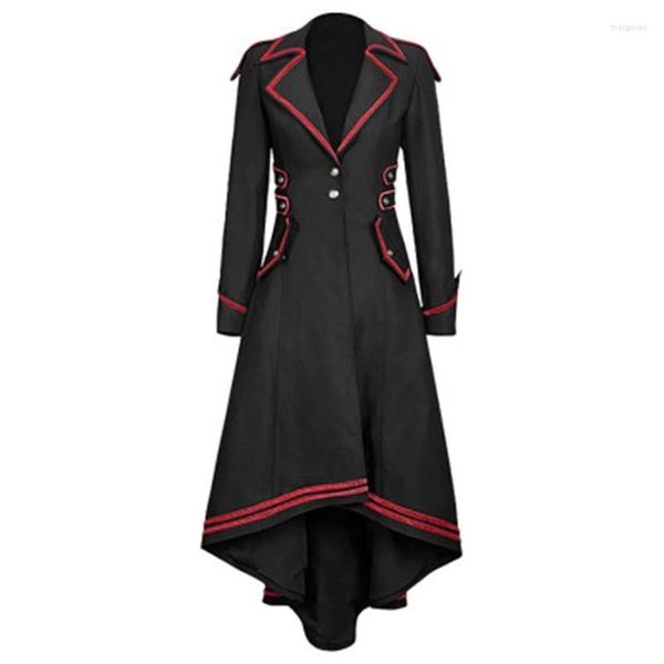 Gabardinas de mujer Moda Gótica Vintage Abrigo medio largo Mujeres Negro Rojo Ropa femenina Cosplay Traje