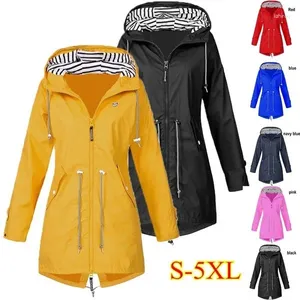 Trenchs de femmes manteaux de mode à capuche en plein air coupe-vent décontracté cordon imperméable randonnée vestes de pluie alpineeri femme 2024