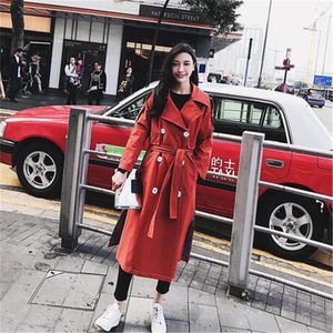 Dames Trench Coats Fashion Korean Long Section Spring BF Loose Chic Big Red Outerwear Dames Herfst Wind Breaker Vrouw