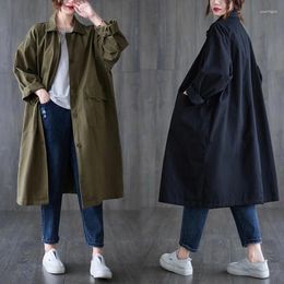 Trenchs de Femmes Mode Grande Taille Manteau Coréen Printemps Automne Simple Boutonnage Long Coupe-Vent Rétro Casual Lâche Femelle Pardessus