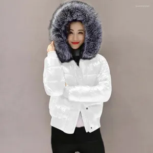 Dames Trenchcoats Mode Zuiver Wit Vrouwelijke Pufferjas Korte Parka 2024 Winter Kapmantel Voor Vrouw Glanzend Waterdicht Dons