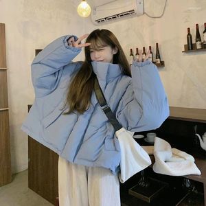 Trenchs de femmes Mode Court Down Pain Service Femme Étudiant coréen Lâche Parkas chauds pour femmes 2024 Collier d'hiver Épaissir Bleu