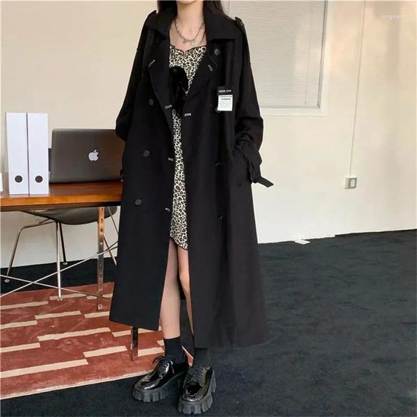 Gabardinas para mujer Moda Viajes simples Edición coreana Abrigo cortavientos negro Longitud media Primavera Otoño Delgada Línea A británica Slim Fit
