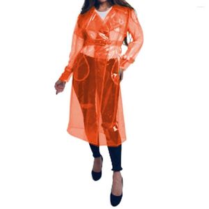 Trenchs de femmes Fashion Street Vinyl Clear PVC Fetish Club Plastique à manches longues Midi Raincoat Femmes Hommes Turn-down Col Vestes