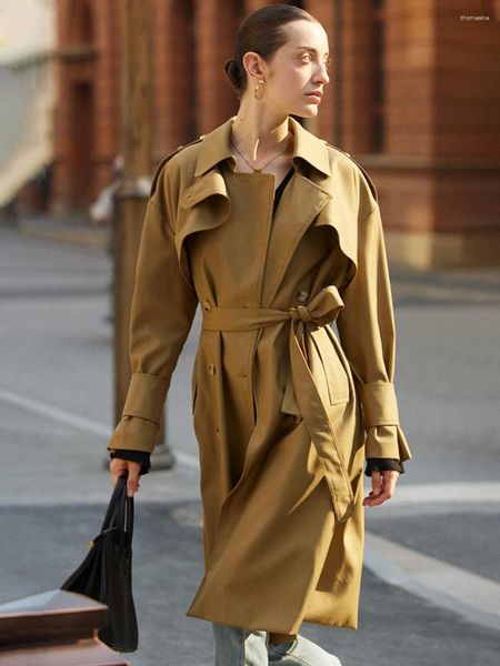 Trench-coat pour femmes, manteau Long avec ceinture, cape ample, décontracté, élégant, coupe-vent pour le bureau, automne 2023