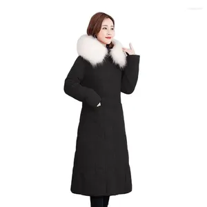 Trenchs de femmes manteaux de mode épais genou longueur coton manteau vestes d'hiver mince femmes parkas grand col de fourrure solide vêtements d'extérieur à capuche femme