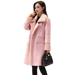 Trench-coats pour femmes mode chaud laine d'agneau daim tissu manteau d'hiver femmes dans la longue veste en coton épais élégant confort CoatWomen's