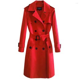 Dames Trench Coats Fashion Wind Breakher Vrouwen Spring herfst Hoge kwaliteit Dubbele borsten Long Red Coat Femme Losse overjas Top G014