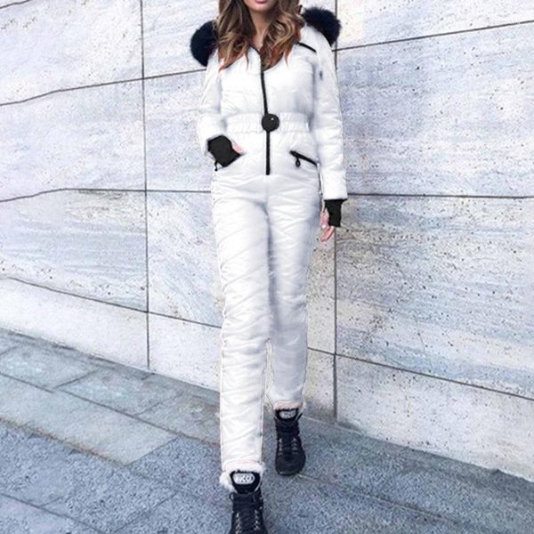 Trench-Coats Femme Mode Hiver À Capuche Parka Combinaison Femmes Vestes Body Écharpes Combinaisons Zipper Salopettes Survêtements One Piece Ski