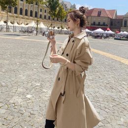 Women's Trench Coats Fashion Women Coat Beige Blue Long Double-Breasted With Belt Spring Autumn Lady Jackets Female Korean Loose Outerwear